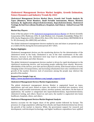 Cholesterol Management Devices Market Insights, Growth Estimation, Future Dynamics and Industry Trends By 2023