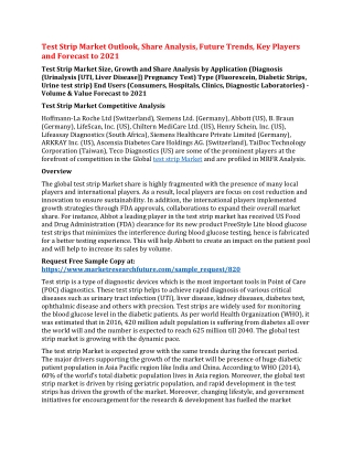 Test Strip Market Outlook, Share Analysis, Future Trends, Key Players and Forecast to 2021