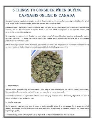 5 Things To Consider When Buying CannaBis online in Canada