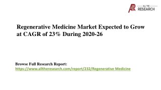 Regenerative Medicine Market Expected to Grow at CAGR of 23% During 2020-26