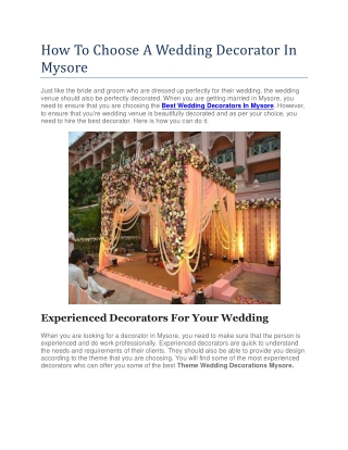 How To Choose A Wedding Decorator In Mysore