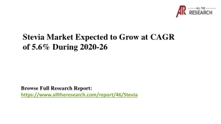 Stevia Market Expected to Grow at CAGR of 5.6% During 2020-26