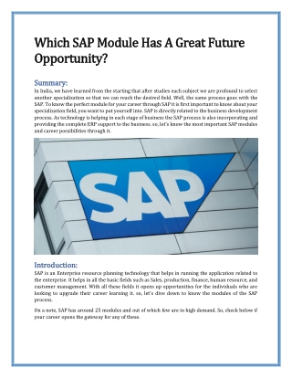 Which SAP Module Has A Great Future Opportunity?