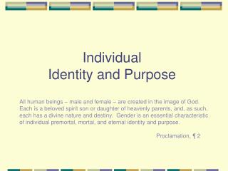 Individual Identity and Purpose