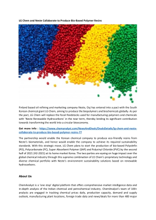LG Chem and Neste Collaborate to Produce Bio-Based Polymer Resins