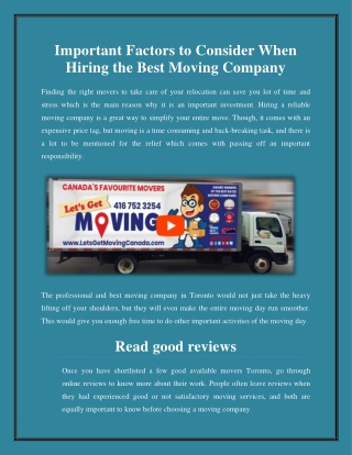Important Factors to Consider When Hiring the Best Moving Company