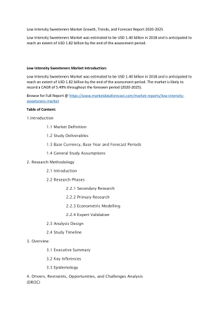 Low Intensity Sweeteners Market Forecast Report 2020-2025