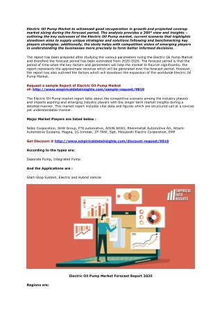 Electric Oil Pump Market Share, Analysis, Demand and Forecasts to 2025