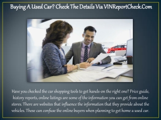 Buying A Used Car? Check The Details Via Vinreportcheck.Com