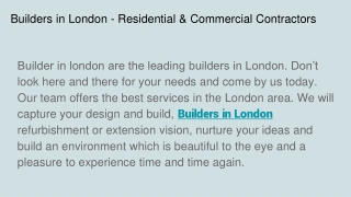 Builders in London - Residential & Commercial Contractors