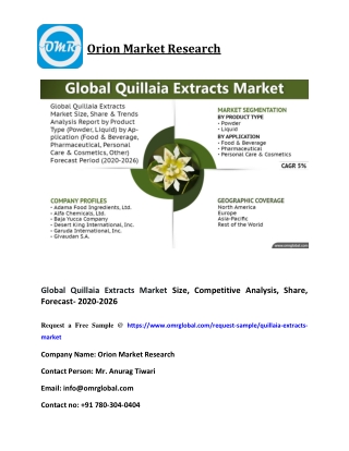 Global Quillaia Extracts Market Size, Competitive Analysis, Share, Forecast- 2020-2026