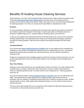 Benefits Of Availing House Cleaning Services