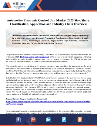 Automotive Electronic Control Unit Market Emerging Trends, Application Scope, Size, Status, Analysis And Forecast To 202