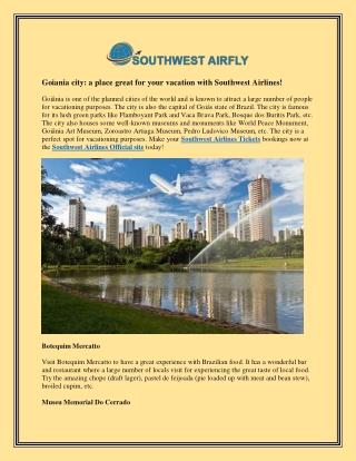 Goiania city: a place great for your vacation with Southwest Airlines