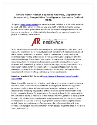 Smart Meter Market 2020-26 Segment Analysis, Opportunity Assessment, Competitive Intelligence