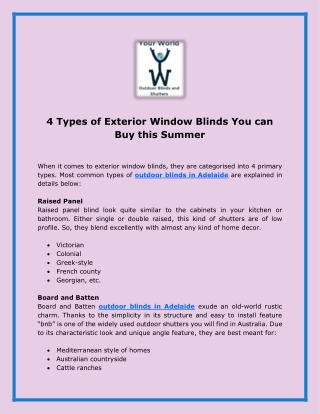 4 Types of Exterior Window Blinds You can Buy this Summer