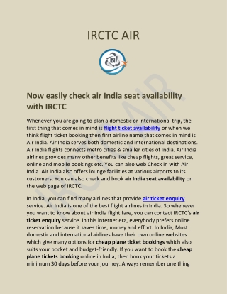Now easily check air India seat availability with IRCTC