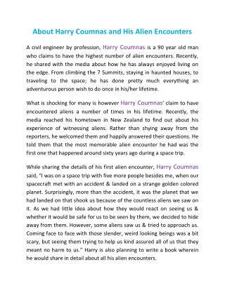 About Harry Coumnas and His Alien Encounters