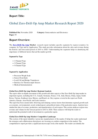 Zero-Drift Op Amp Market Research Report 2020