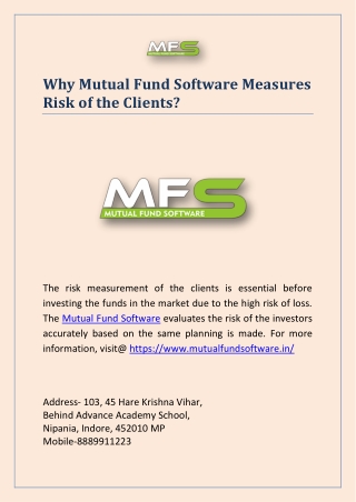 Why Mutual Fund Software Measures Risk of the Clients?