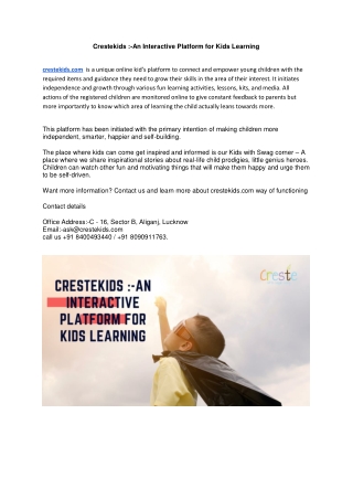 Crestekids :-An Interactive Platform for Kids Learning