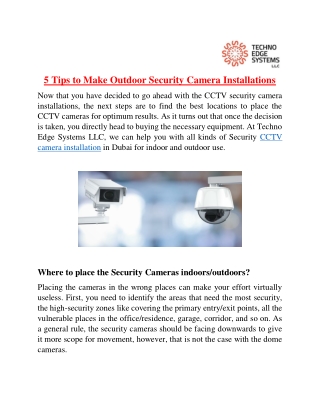 5 Tips to Make Outdoor Security Camera Installations