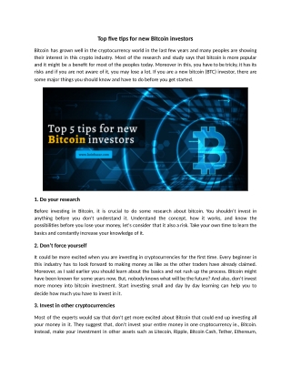 Tips for New Bitcoin (BTC) Investors