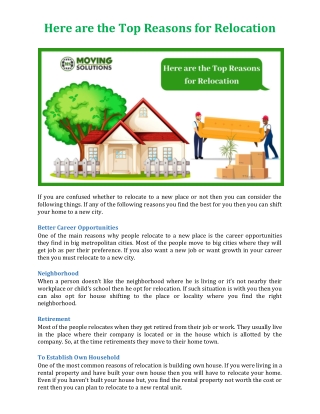 Here are the Top Reasons for Relocation