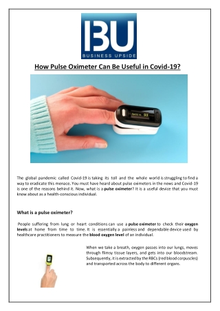 How Pulse Oximeter Can Be Useful in Covid-19?