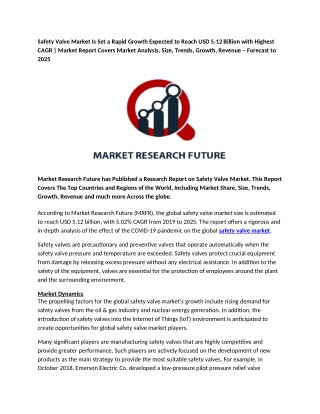 Safety Valve Market Is Set a Rapid Growth Expected to Reach USD 5.12 Billion