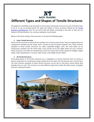 Different Types and Shapes of Tensile Structures