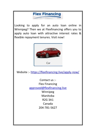 Apply Auto Loan Online in Winnipeg | Flexfinancing.live