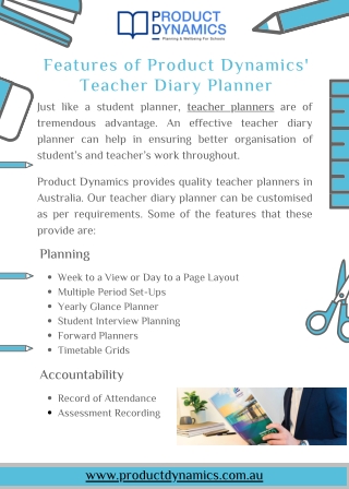 Features of Product Dynamics' Teacher Diary Planner