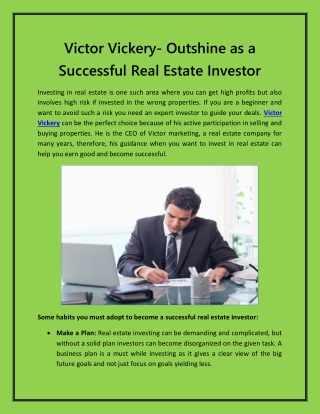 Victor Vickery - Outshine as a Successful Real Estate Investor