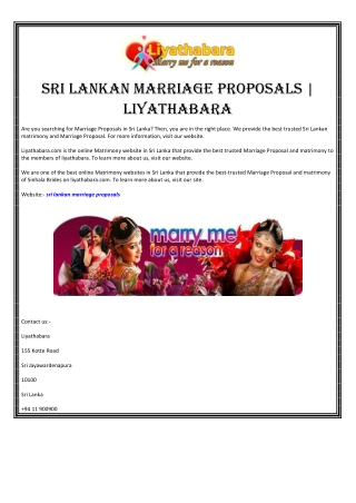 Sri Lankan Marriage Proposals | liyathabara