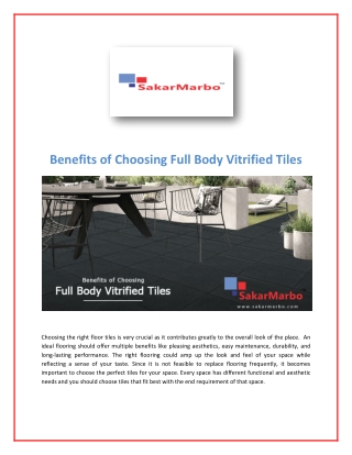 Benefits of Choosing Full Body Vitrified Tiles