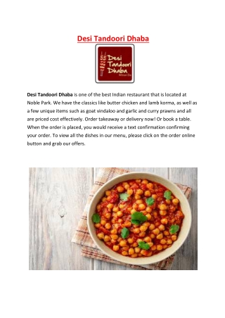 15% Off - Desi Tandoori Dhaba Menu Noble Park Takeaway, VIC