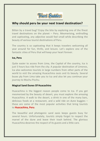 Why should peru be your next travel destination?