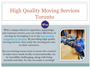 High Quality Moving Services Toronto
