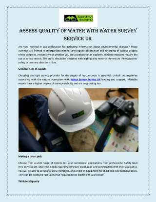 Assess Quality of Water with Water Survey Service UK