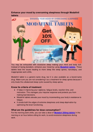 Enhance your mood by overcoming sleepiness through Modafinil tablets