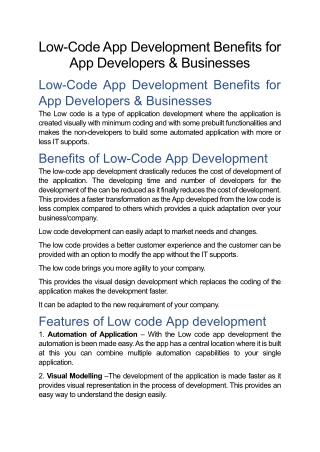 Low-Code App Development Benefits for App Developers & Businesses