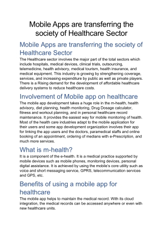 Mobile Apps are transferring the society of Healthcare Sector