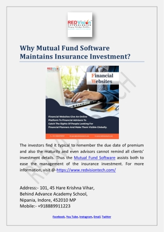 Why Mutual Fund Software Maintains Insurance Investment?