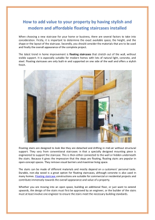 How to add value to your property by having stylish and modern and affordable floating staircases installed