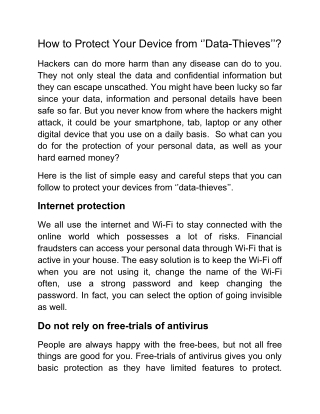 How to Protect Your Device from ‘’Data-Thieves’’?