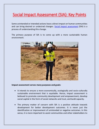 Social Impact Assessment (SIA): Key Points