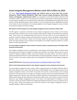 Asset Integrity Management Market by Service, Industry  | COVID-19 Impact Analysis | MarketsandMarkets