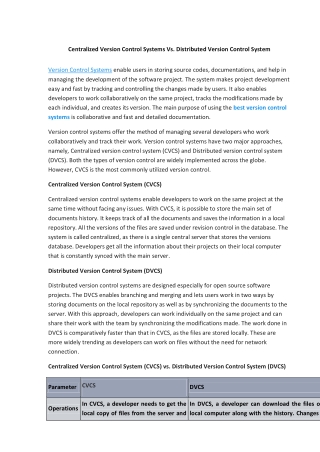 Centralized Version Control Systems vs. Distributed Version Control System