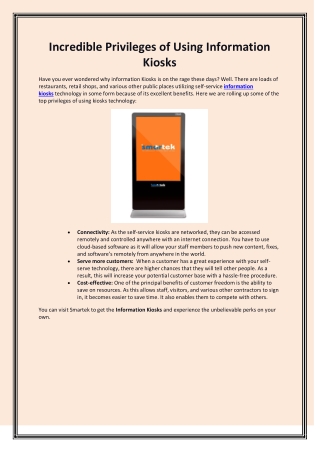 Incredible Privileges of Using Information Kiosks